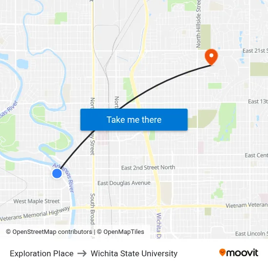 Exploration Place to Wichita State University map
