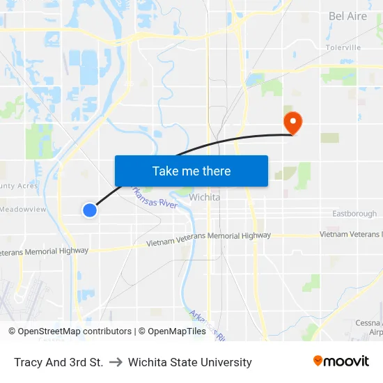 Tracy And 3rd St. to Wichita State University map