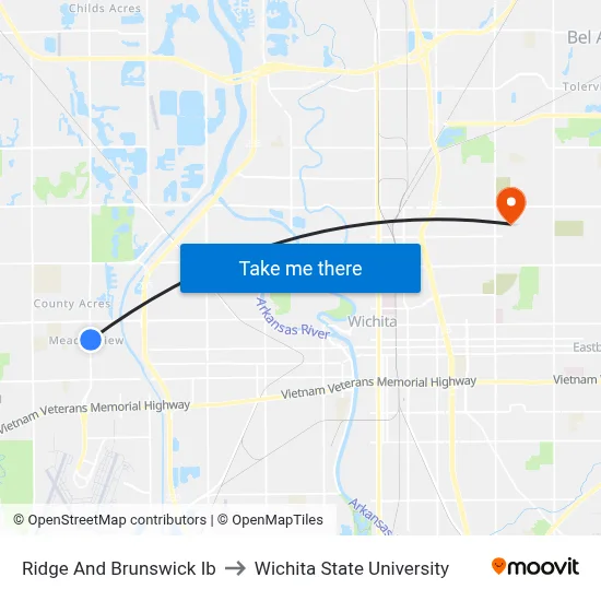 Ridge And Brunswick Ib to Wichita State University map