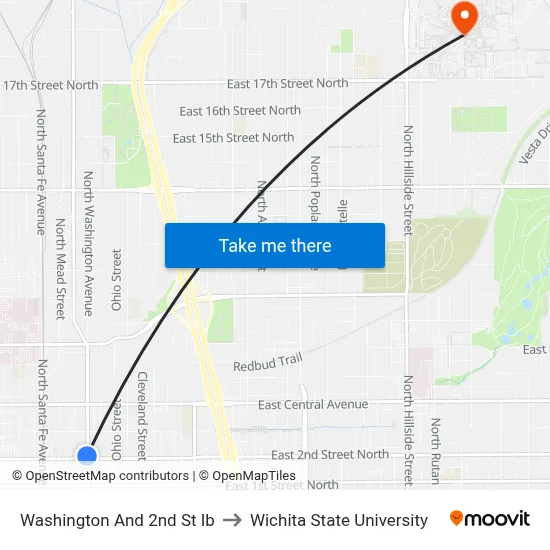 Washington And 2nd St Ib to Wichita State University map