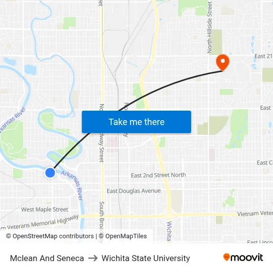 Mclean And Seneca to Wichita State University map