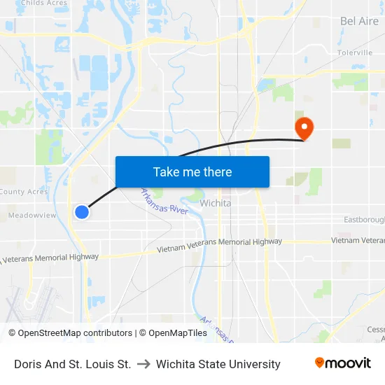 Doris And St. Louis St. to Wichita State University map