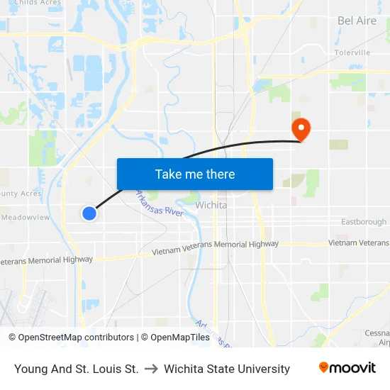 Young And St. Louis St. to Wichita State University map