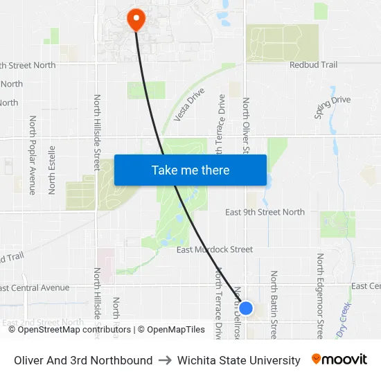 Oliver And 3rd Northbound to Wichita State University map