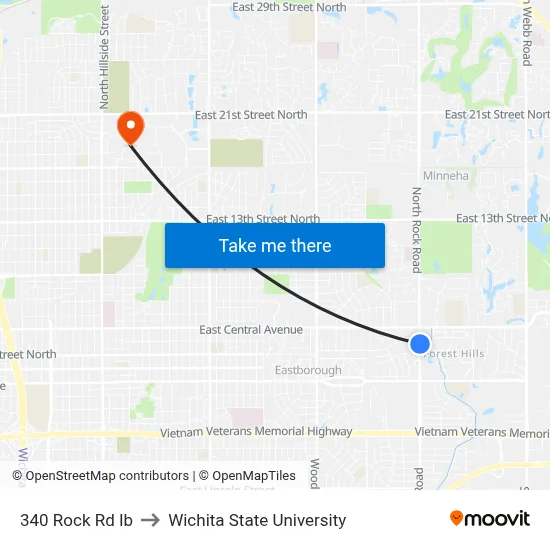 340 Rock Rd Ib to Wichita State University map