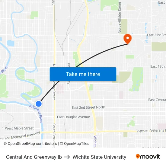 Central And Greenway Ib to Wichita State University map