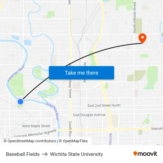 Baseball Fields to Wichita State University map