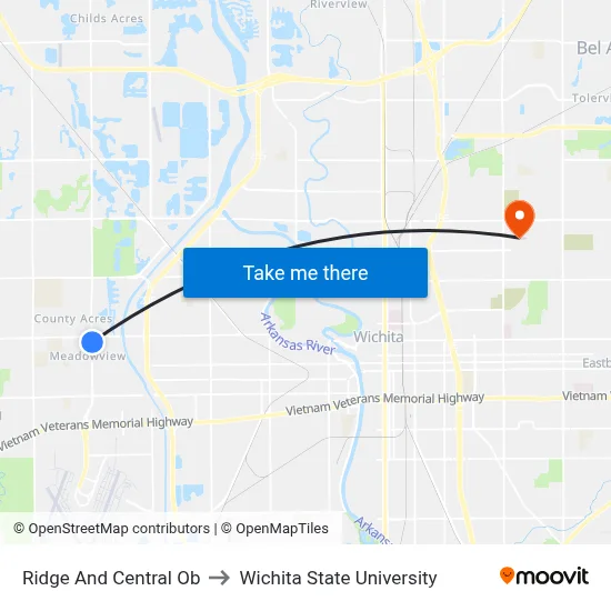 Ridge And Central Ob to Wichita State University map