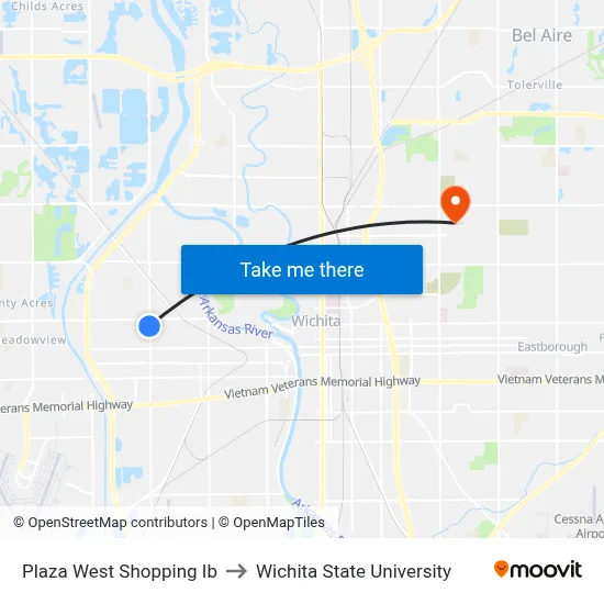 Plaza West Shopping Ib to Wichita State University map