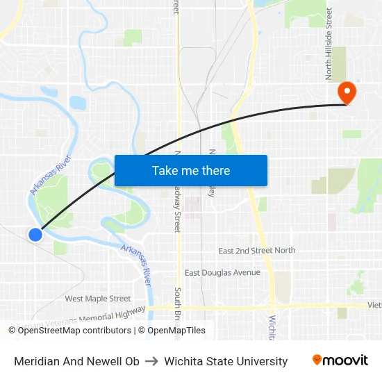 Meridian And Newell Ob to Wichita State University map