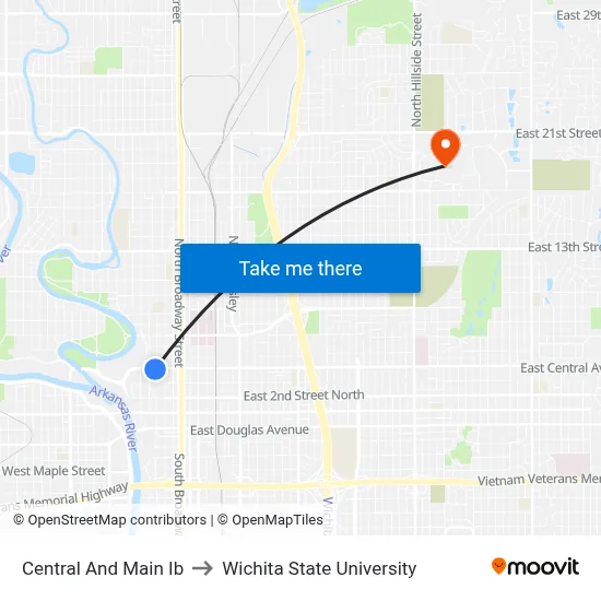 Central And Main Ib to Wichita State University map
