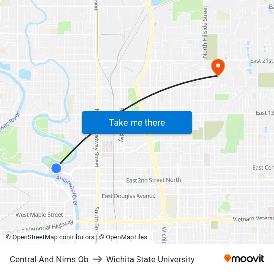 Central And Nims Ob to Wichita State University map