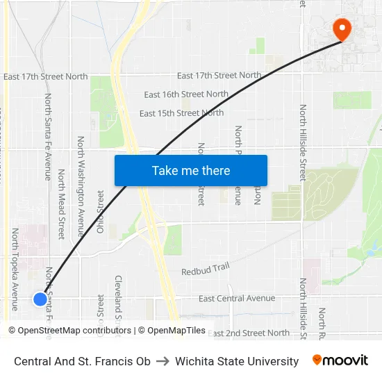 Central And St. Francis Ob to Wichita State University map