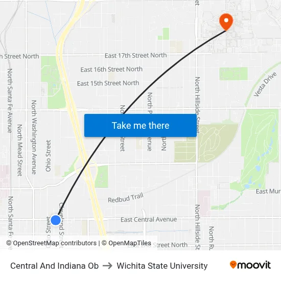 Central And Indiana Ob to Wichita State University map