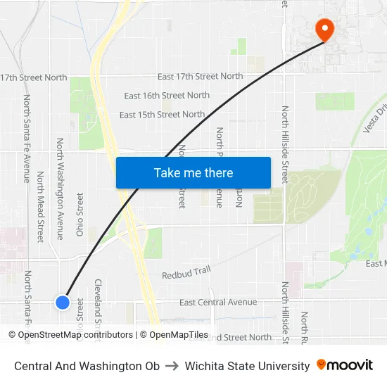 Central And Washington Ob to Wichita State University map