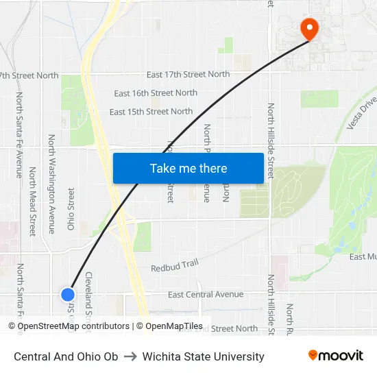 Central And Ohio Ob to Wichita State University map
