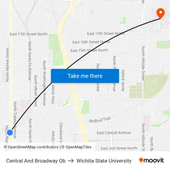 Central And Broadway Ob to Wichita State University map