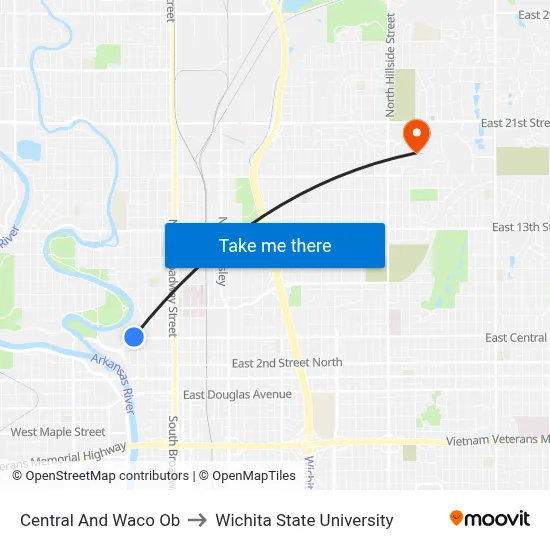 Central And Waco Ob to Wichita State University map