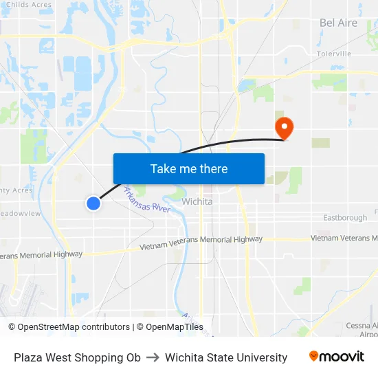Plaza West Shopping Ob to Wichita State University map