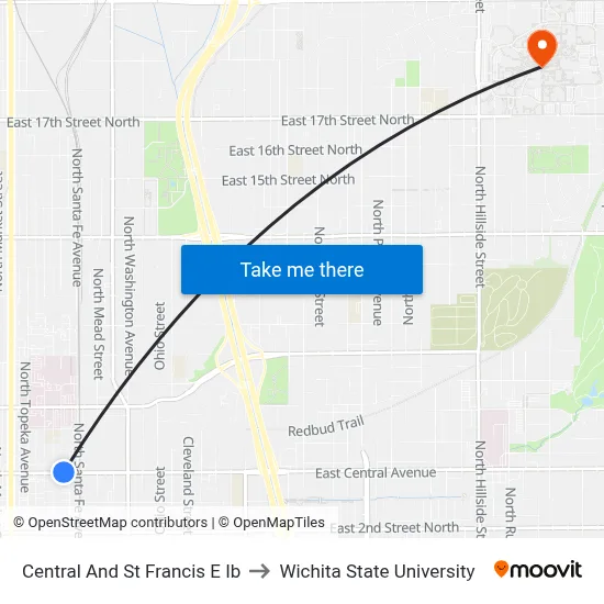 Central And St Francis E Ib to Wichita State University map