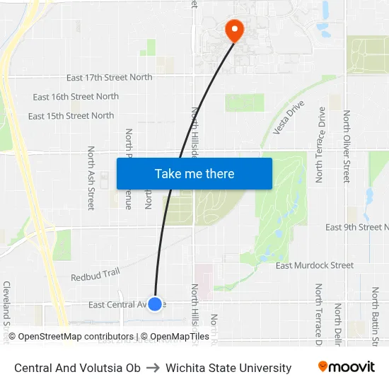 Central And Volutsia Ob to Wichita State University map