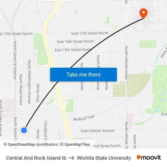 Central And Rock Island Ib to Wichita State University map