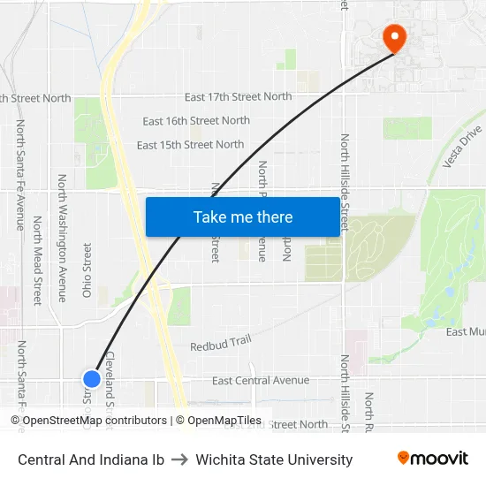Central And Indiana Ib to Wichita State University map