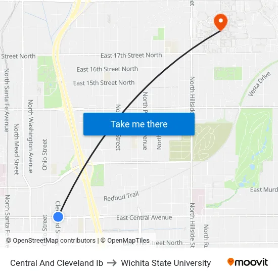 Central And Cleveland Ib to Wichita State University map
