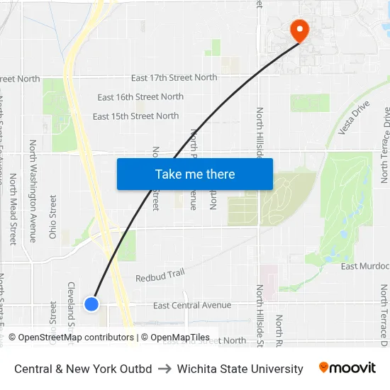 Central & New York Outbd to Wichita State University map