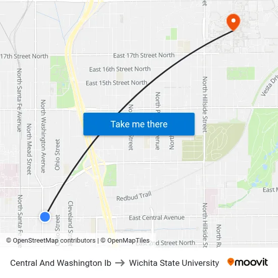 Central And Washington Ib to Wichita State University map