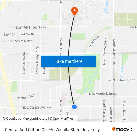 Central And Clifton Ob to Wichita State University map