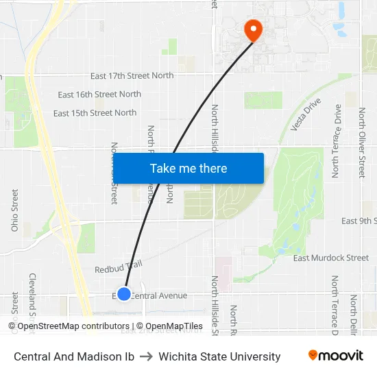 Central And Madison Ib to Wichita State University map