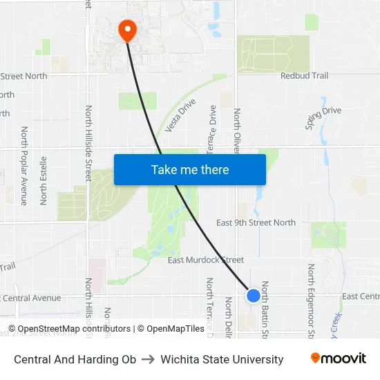 Central And Harding Ob to Wichita State University map