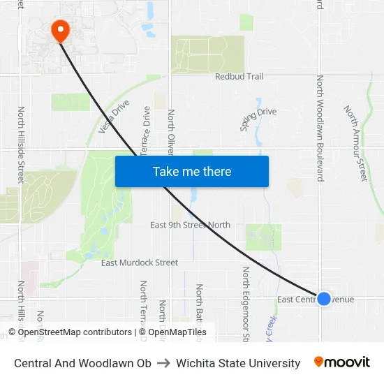 Central And Woodlawn Ob to Wichita State University map