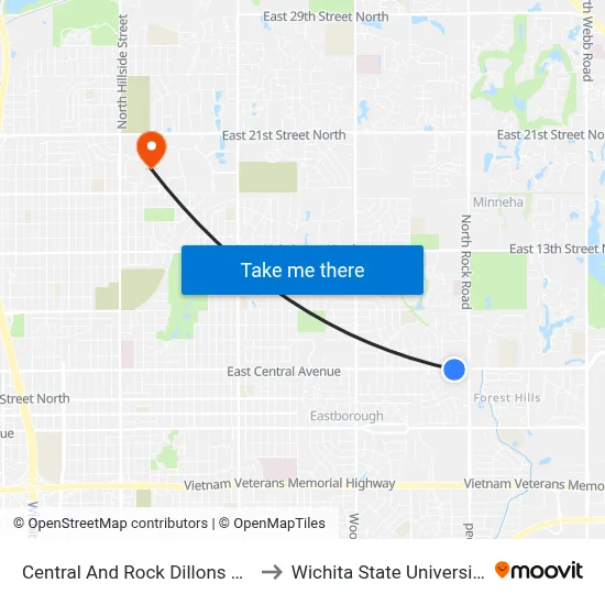Central And Rock Dillons Ob to Wichita State University map
