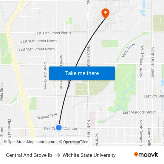Central And Grove Ib to Wichita State University map