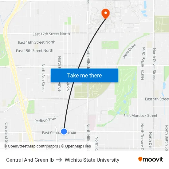 Central And Green Ib to Wichita State University map