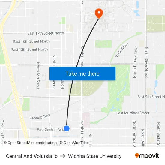 Central And Volutsia Ib to Wichita State University map