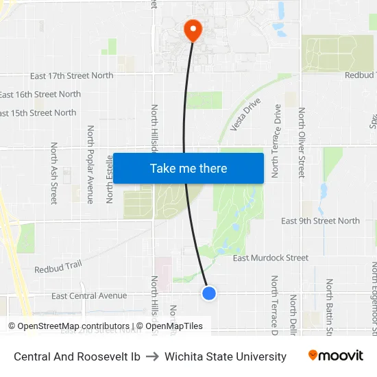Central And Roosevelt Ib to Wichita State University map