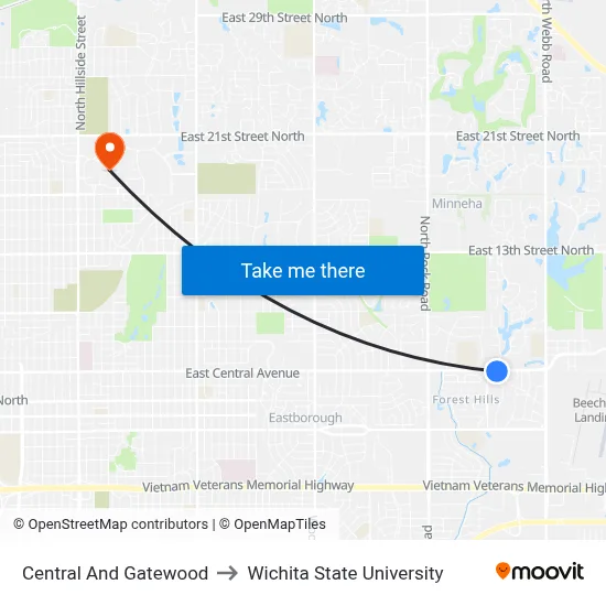 Central And Gatewood to Wichita State University map