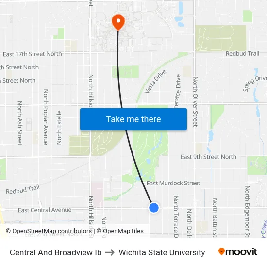 Central And Broadview Ib to Wichita State University map