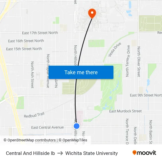 Central And Hillside Ib to Wichita State University map
