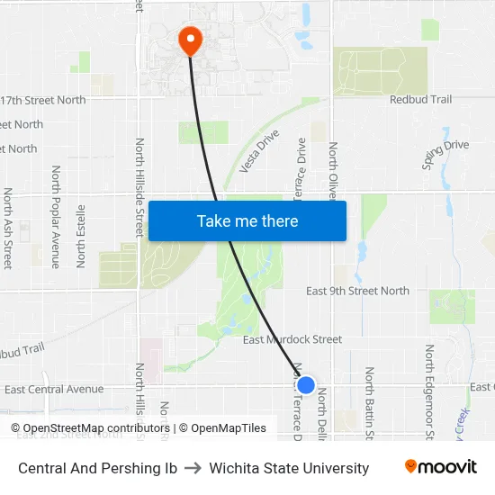Central And Pershing Ib to Wichita State University map