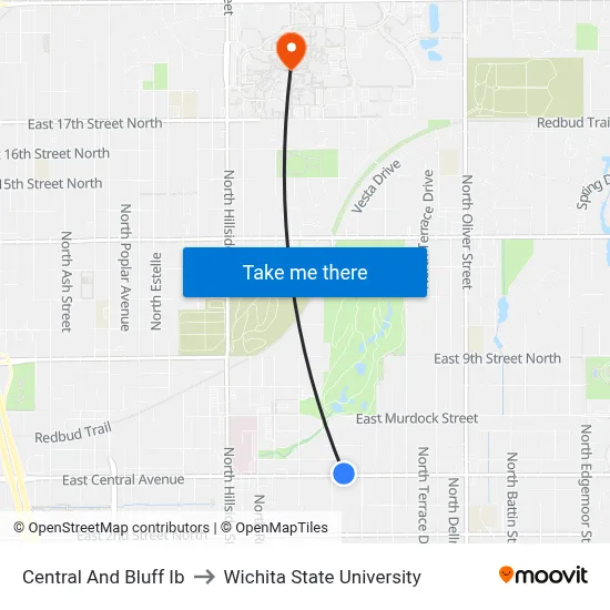 Central And Bluff Ib to Wichita State University map