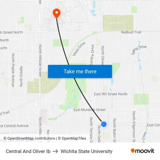 Central And Oliver Ib to Wichita State University map