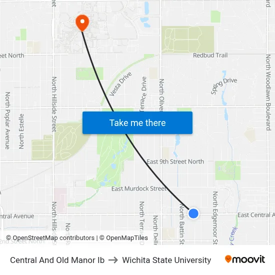Central And Old Manor Ib to Wichita State University map