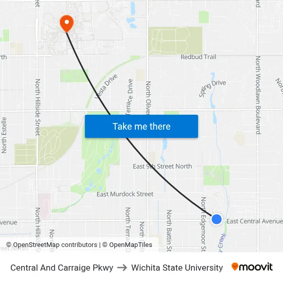 Central And Carraige Pkwy to Wichita State University map