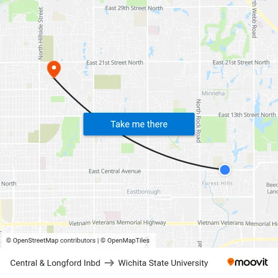 Central & Longford Inbd to Wichita State University map