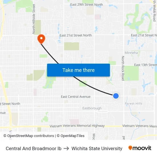 Central And Broadmoor Ib to Wichita State University map