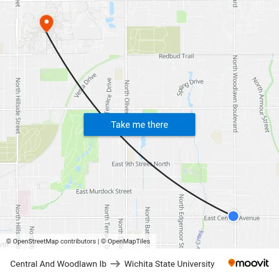 Central And Woodlawn Ib to Wichita State University map